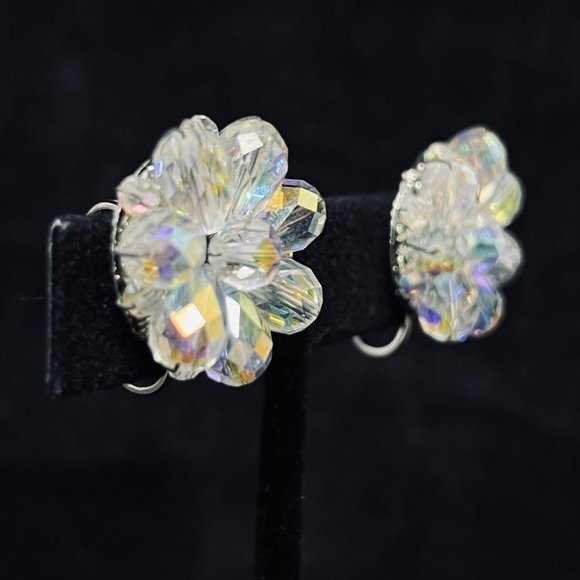 Vintage Aurora Borealis Glass Bead Clip On Earrings (4988) - Picture 4 of 6
